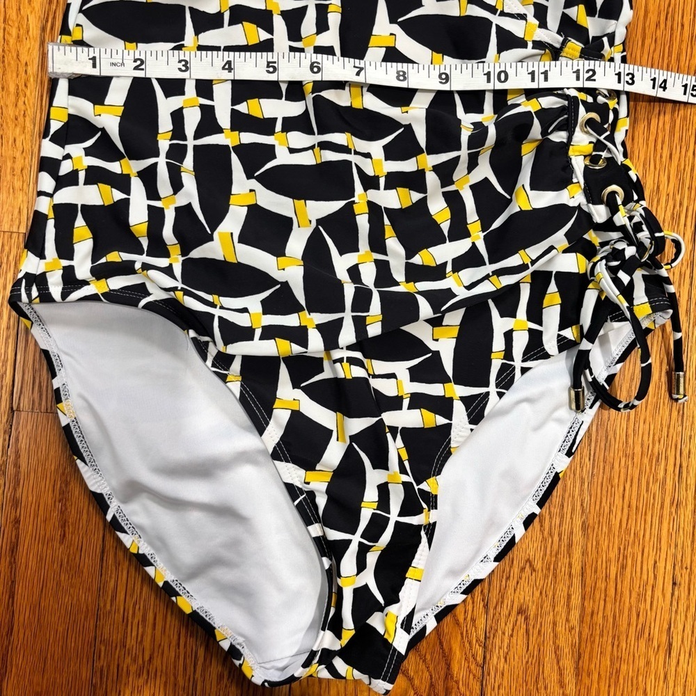 Tahari Off The Grid Black Yellow White Lace Up Grommet One-Piece Swimsuit Large - Picture 11 of 16